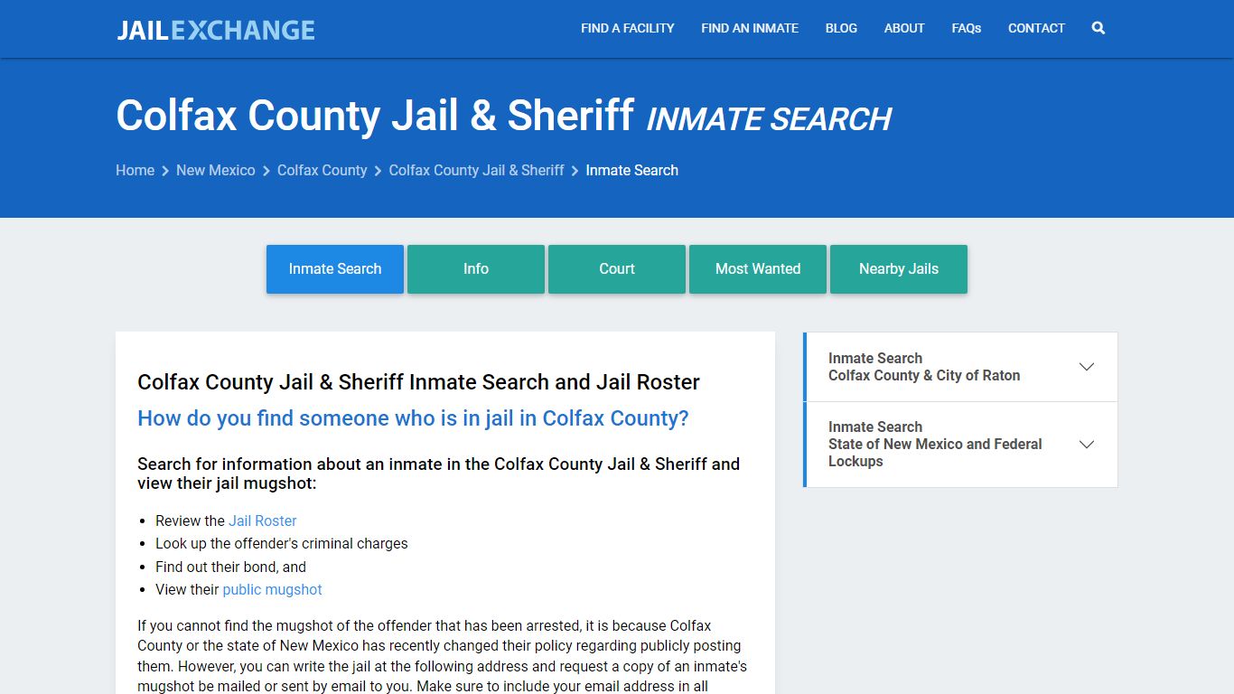 Inmate Search: Roster & Mugshots - Colfax County Jail & Sheriff, NM